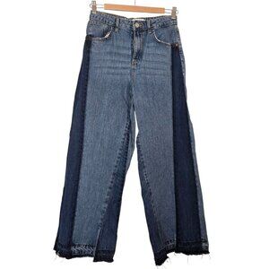 Zara wide-leg jeans two shades of blue denim high rise size 13-14 girls